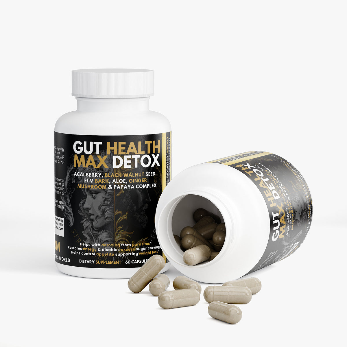 Gut Health Max: 60 Capsules with Acai, Psyllium & Slippery Elm for Digestive Support