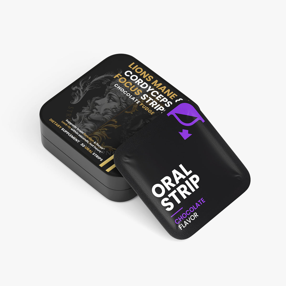 Lion’s Mane & Cordyceps Focus Strips: 30 Chocolate Fudge Oral Strips for Focus & Mental Clarity Support