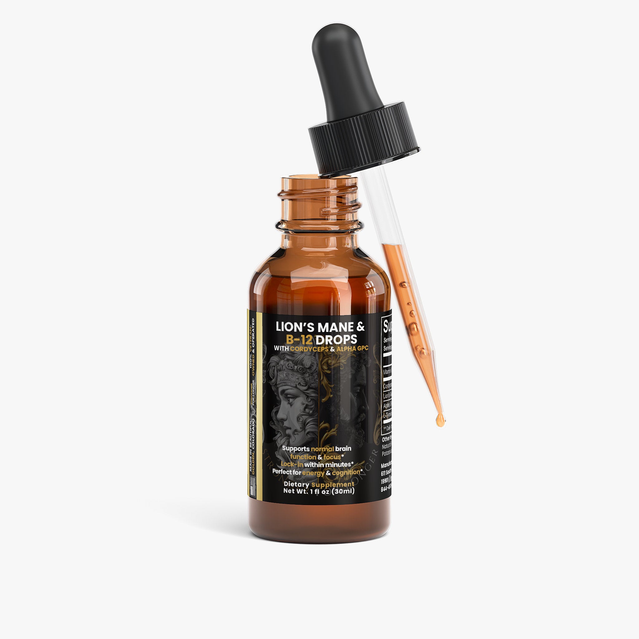 Lion's Mane & B-12 Energy Drops with Cordyceps, Alpha GPC, L-Tyrosine