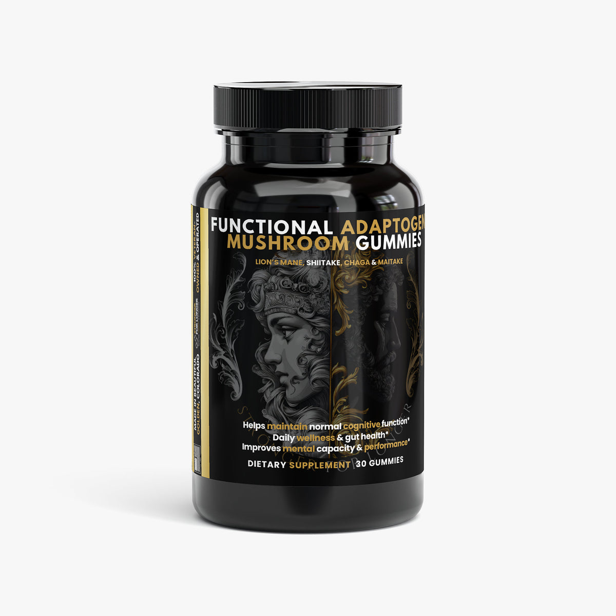 Functional Adaptogen Mushroom Gummies: 30 Orange Gummies with Lion’s Mane, Shiitake, Chaga & Maitake