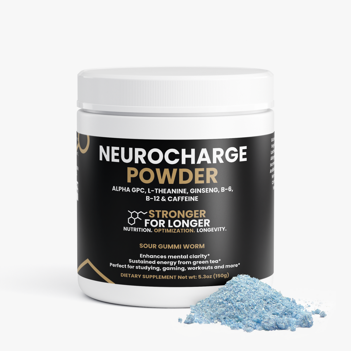 Neurocharge Focus Powder: Sour Gummy Worm, 20 Servings with Alpha-GPC for Focus Support