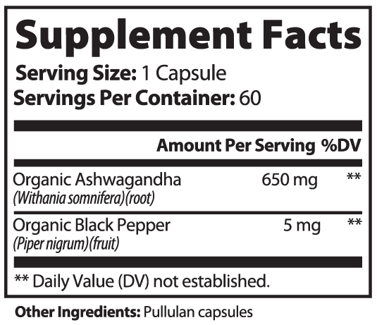 100% Pure Organic Ashwagandha: 60 Capsules for Calm, Balanced Mood Support
