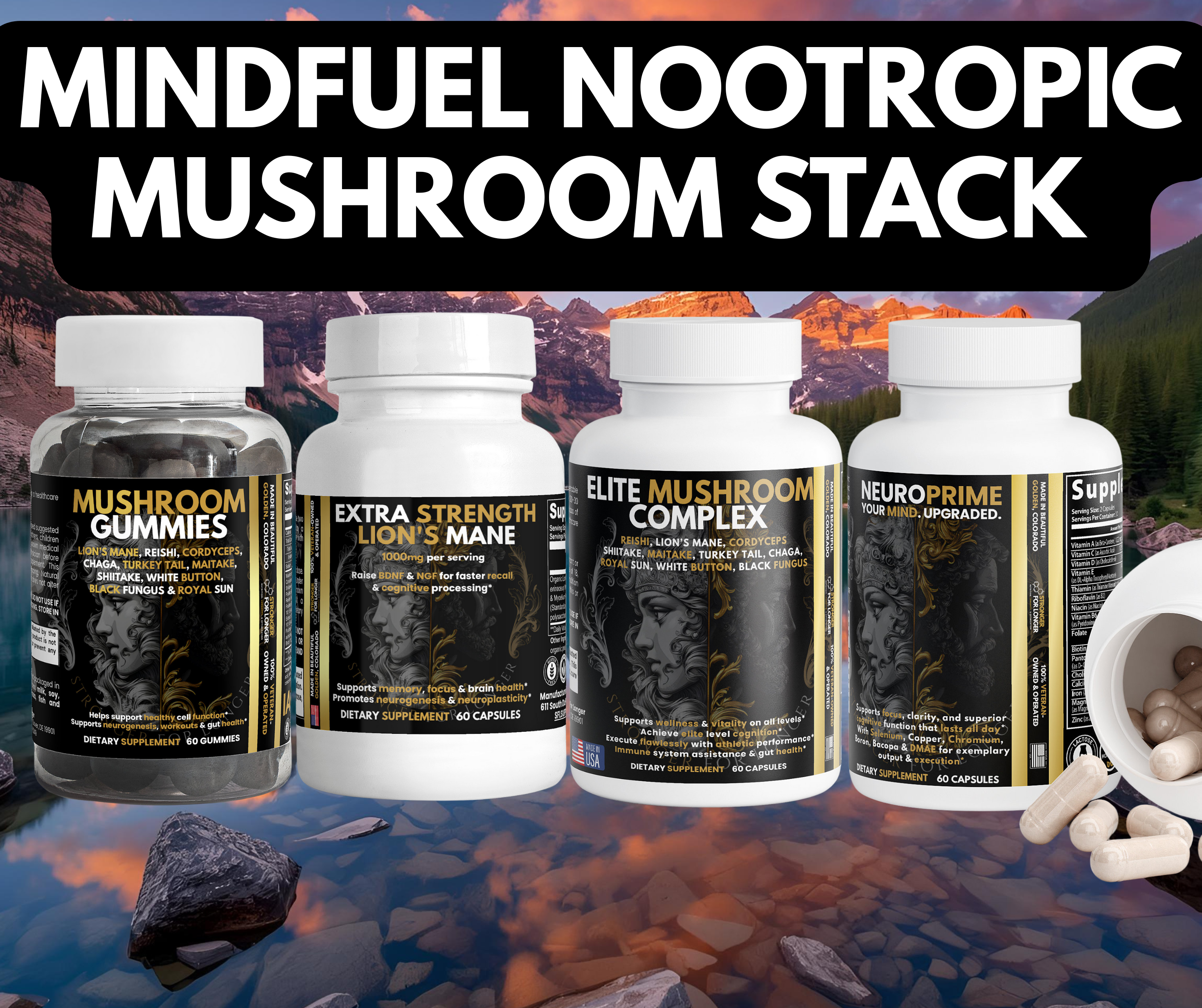 MindFuel Mushroom Nootropic Stack: 4-in-1 Daily Brain Optimizer