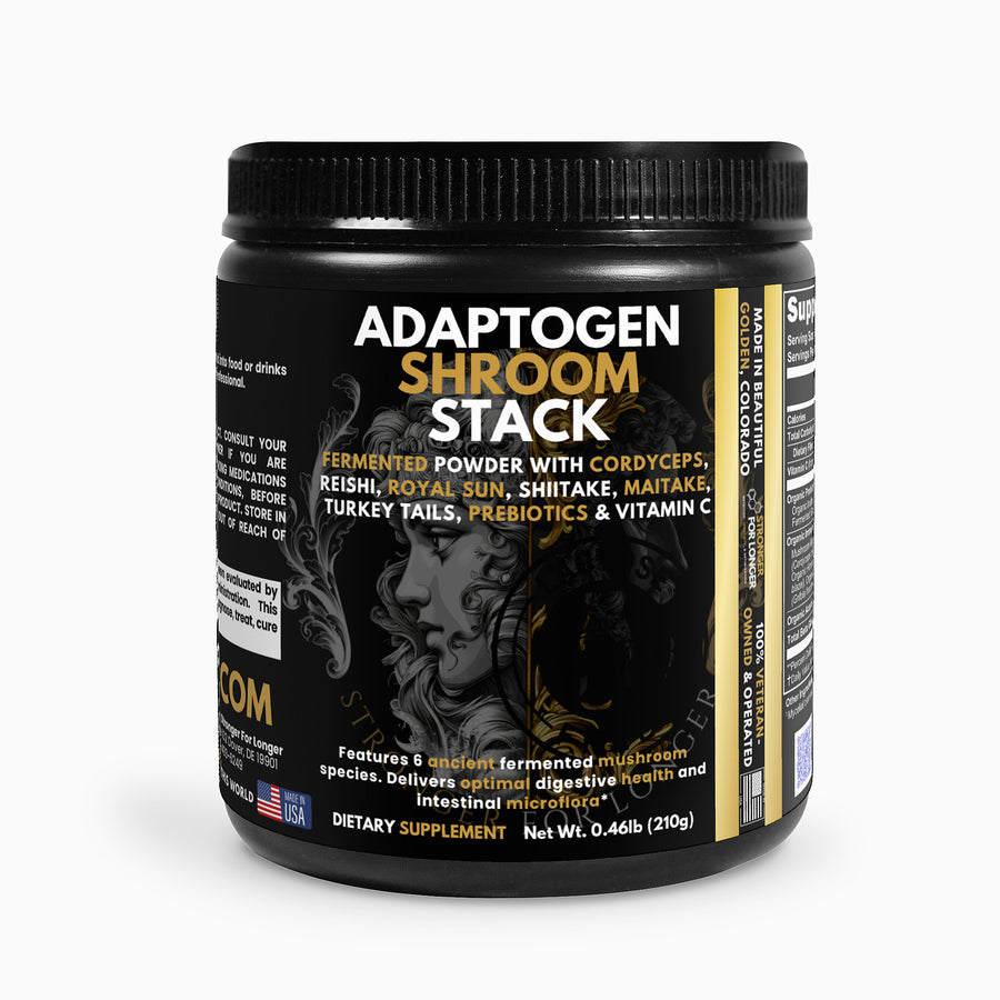 Adaptogen Shroom Stack: 6-Mushroom Fermented Powder with Prebiotics & Vitamin C for Immune & Gut Support
