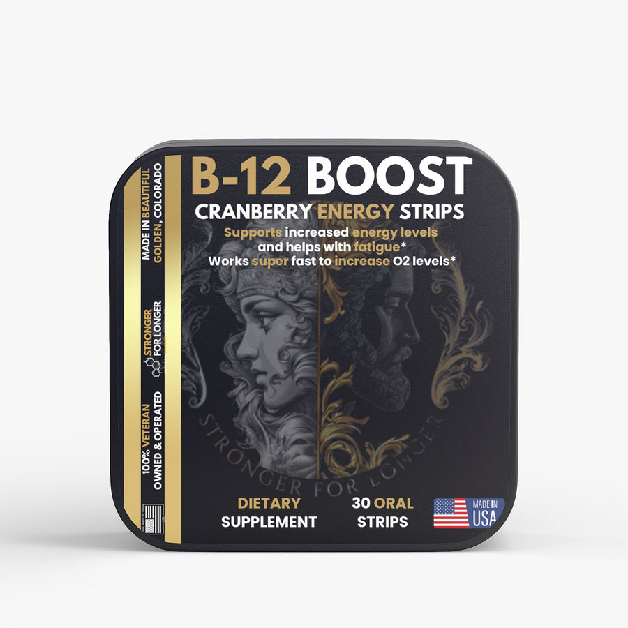 B-12 Boost Energy Strips: 30 Cranberry Oral Strips with Caffeine, L-Theanine & B12 for Energy & Focus Support