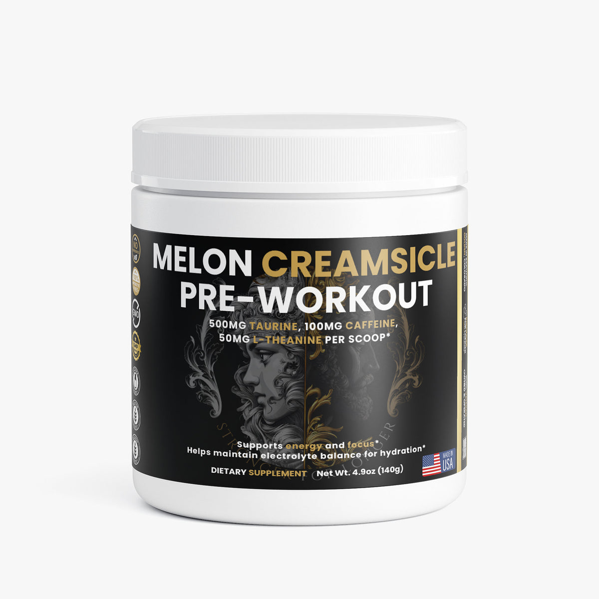 Melon Creamsicle Pre-Workout: Sugar-Free Green Tea Caffeine, L-Theanine & Electrolytes for Focus Support