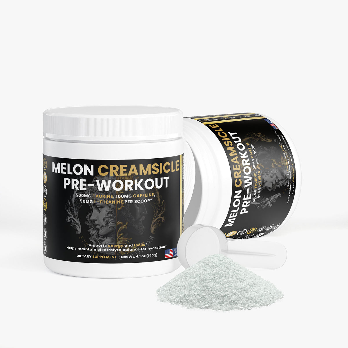 Melon Creamsicle Pre-Workout: Sugar-Free Green Tea Caffeine, L-Theanine & Electrolytes for Focus Support