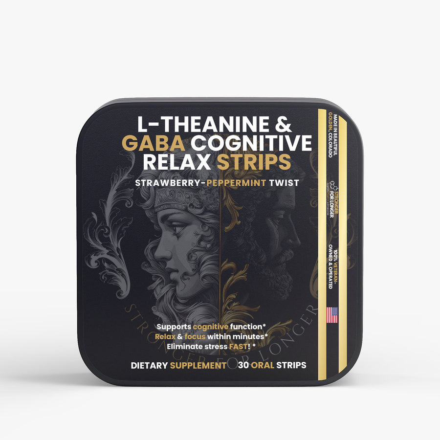 L-Theanine & GABA Cognitive Relax Strips: 30 Strawberry-Peppermint Strips for Calm Focus Support