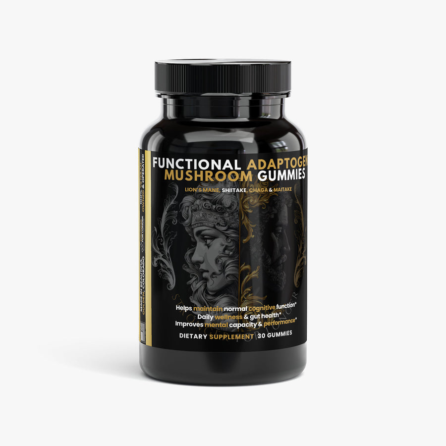 Functional Adaptogen Mushroom Gummies: 30 Orange Gummies with Lion’s Mane, Shiitake, Chaga & Maitake